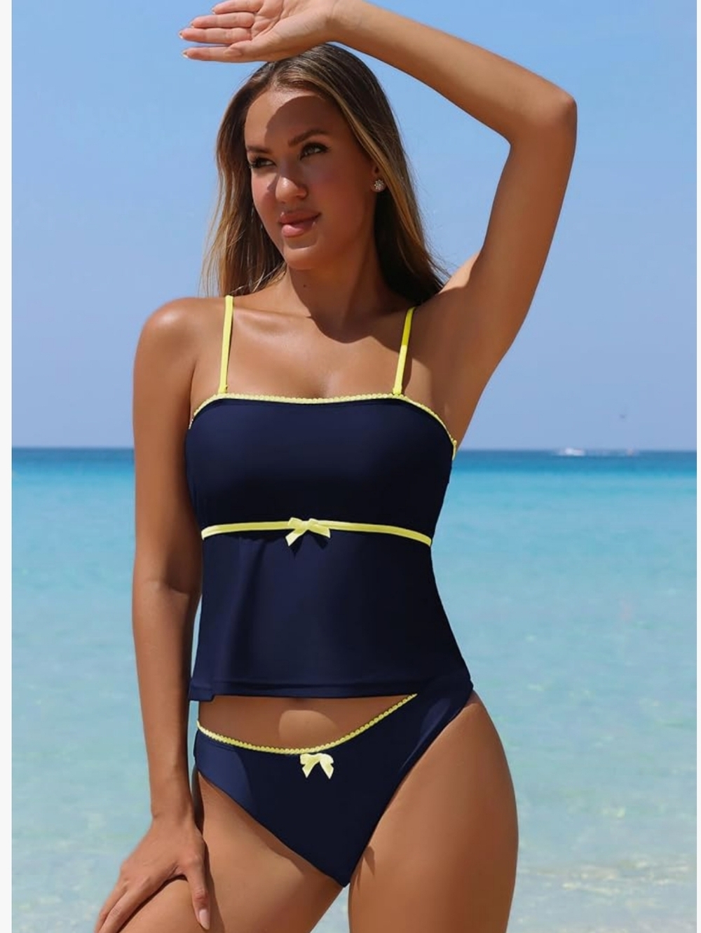 Zaful Tankini Swimsuit Bow Tie Trim